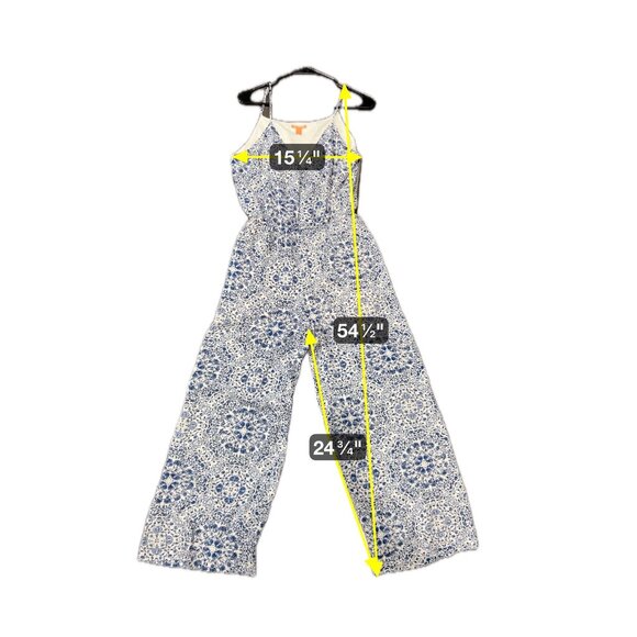 Chelsea & Violet Blue White Floral Jumpsuit Adjustable Straps Sz Medium - Picture 7 of 11